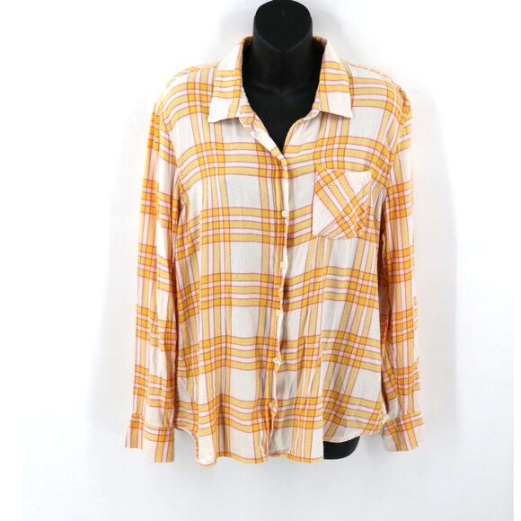 Gap Tops - Gap Womens XL Slub Cotton Flannel Plaid Boyfriend Fit Shirt Size XL Yellow